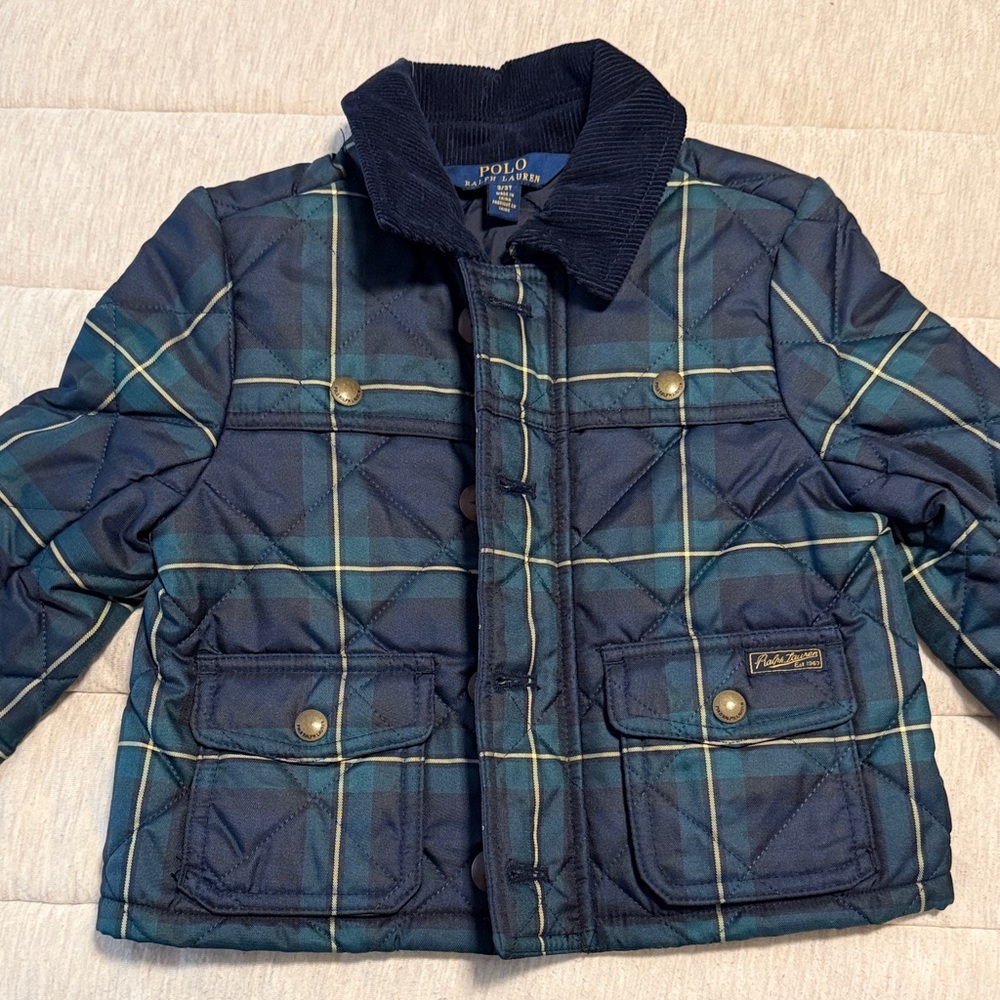 Girls Polo by Ralph Lauren Navy Plaid Puffer Jacket